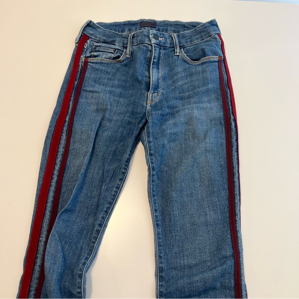 Striped Mother The Looker Ankle Fray Jeans